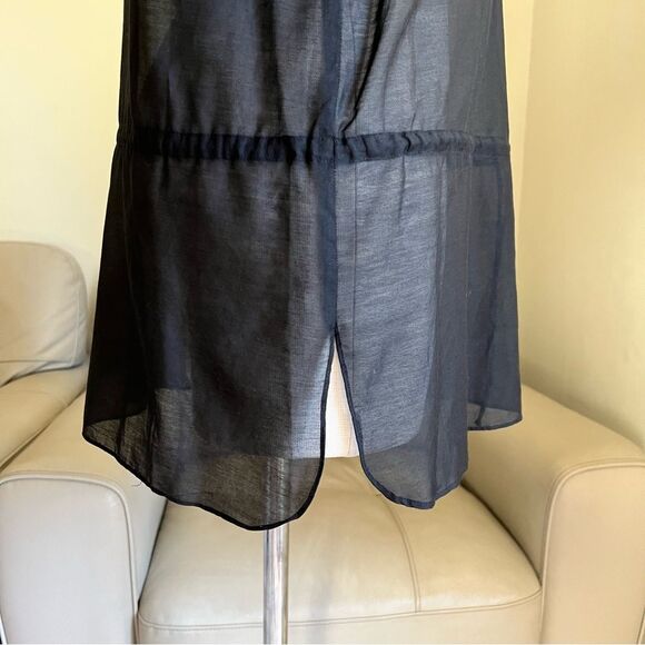 Saks Fifth Avenue Sz M Cotton Silk Embroidered Blouse Tunic Drawstring Black - Picture 6 of 12